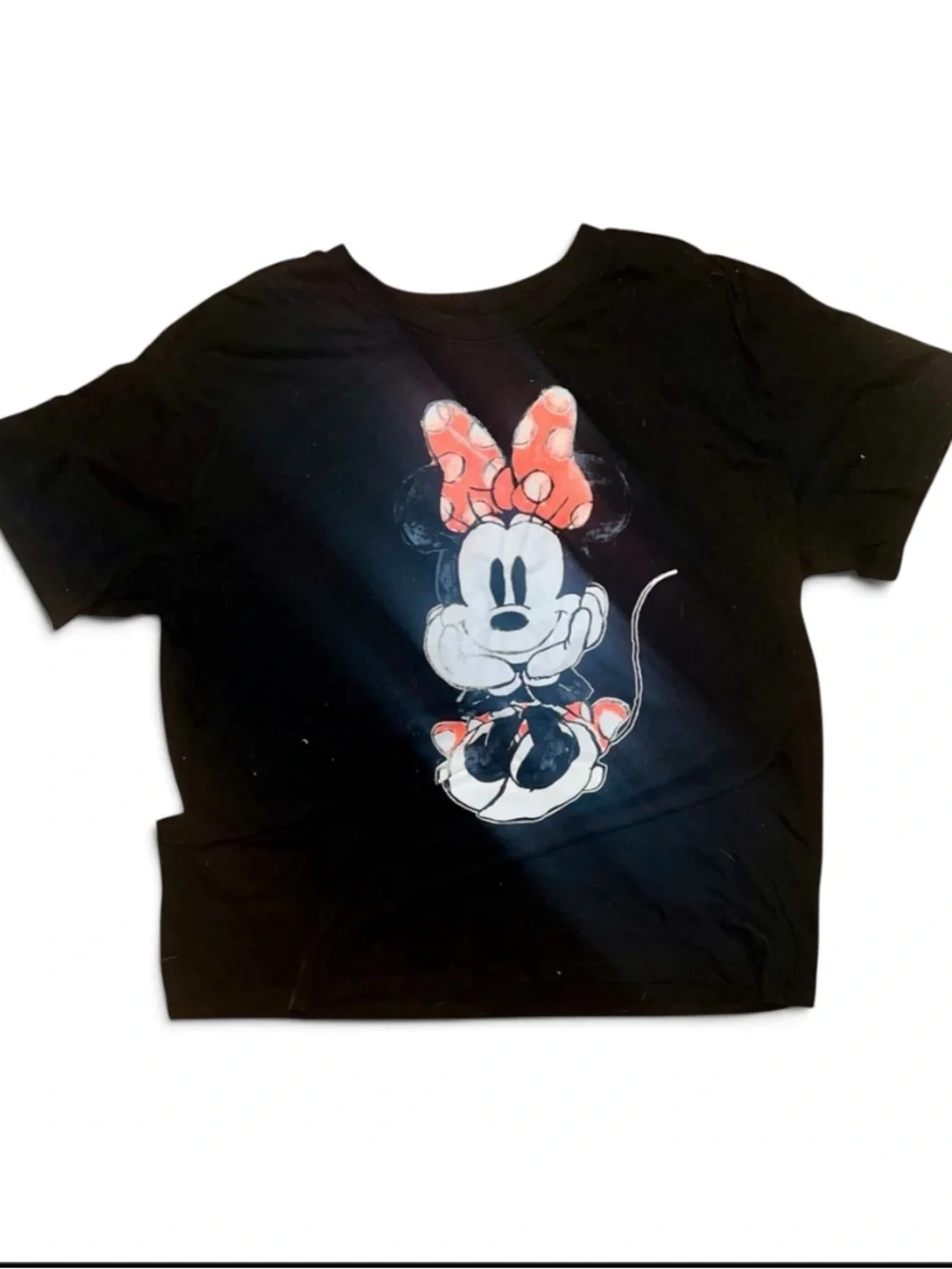Disney Minnie Mouse Black Graphic Tee Shirt Sketch Art Red Polka Dot Bow Medium